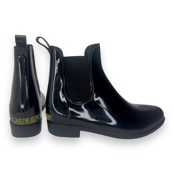 Lauren Ralph Lauren Women's Tally Rain Boots Size 6 Black PVC Chelsea Bootie - Picture 1 of 9